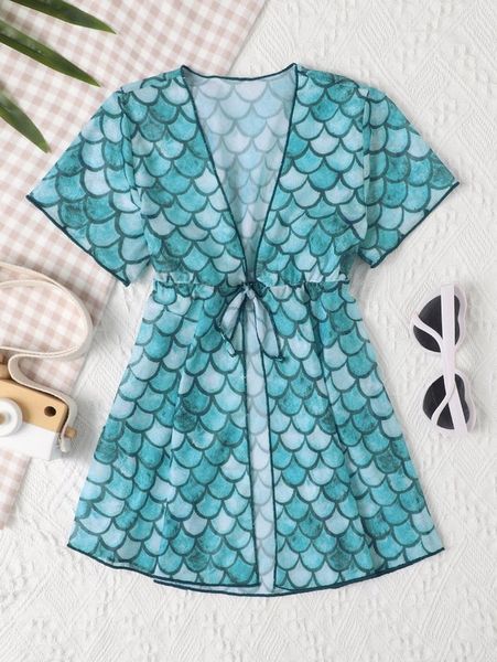 

toddler girls fish scale print kimono she, White;black