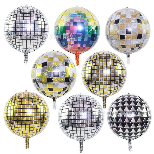 10pcs 22 inç 4D Yuvarlak Balonlar Büyük Ayna Metalik Altın Lazer Gümüş Disko Folyo Balon Disko Dans Partisi Doğum Günü Dekoru