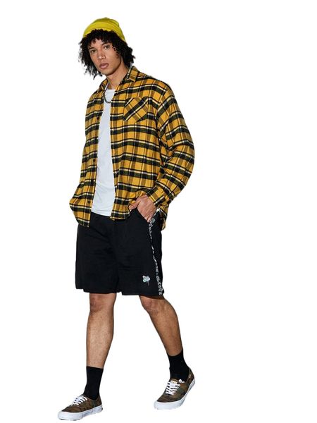 

men plaid drop shoulder shirt 48kb#, White;black