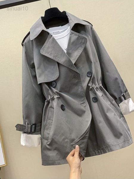 

women fashion street lapels double breasted black over size autumn jackets clothing women treffle coat korean jackets women l220725, Tan;black