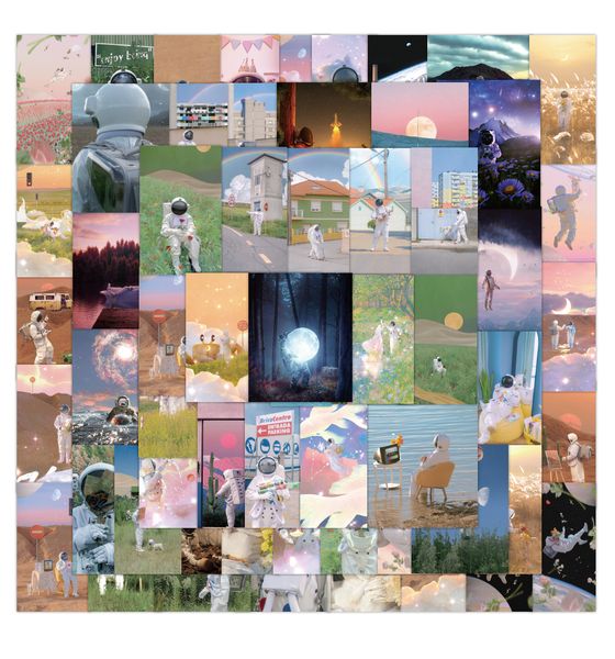 

61pcs cartoon astronaut stickers landscape natural scenery art paintings stationery car luggage refrigerator notebook decals