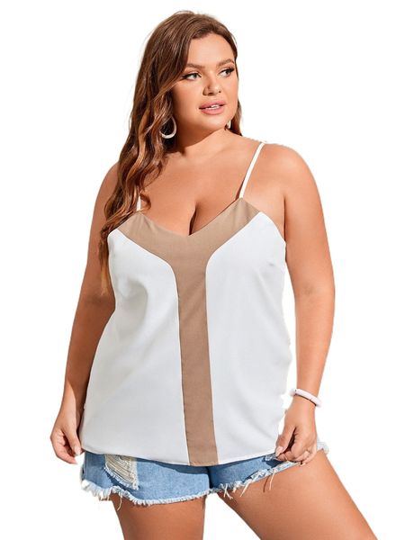 

plus contrast panel cami x2ns#, Black