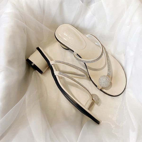 

beach slippers 2022 summer new rhinestone fashion high heel sandals, Black