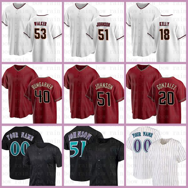 Maglia da baseball Diamondbacks 51 Randy Johnson Madison Bumgarner Luis Gonzalez Christian Walker Carson Kelly Nick Ahmed Stuart Fairchild Seth Beer Jose Herrera