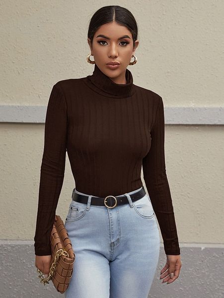 

turtle neck rib-knit l2i3#, White