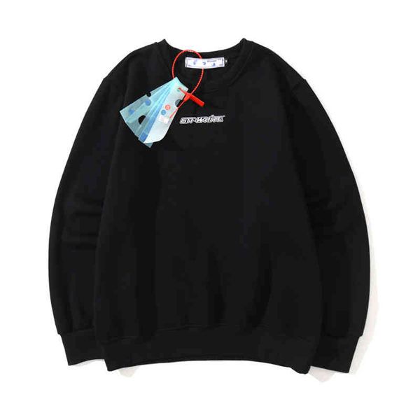 

chaopai off red three-dimensional arrow print loose men's and women's round neck plush sweater, Black