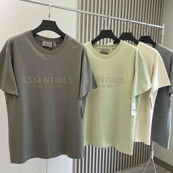 

men's fashion personality trend new short-sleeved brand wholesale fear of essentials double line fog high street loose short sleeve t-s, White;black