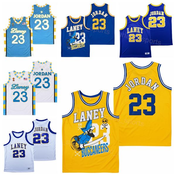 

1981 remix high school basketball 23 laney jersey men uniform hip hop embroidery and sewing breathable team color blue white yellow pure cot, Black