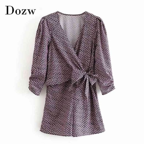 

women vintage floral print bodysuits elegant bow tie puff sleeve playsuit ladies v neck summer beach short jumpsuit 210515, Black;white