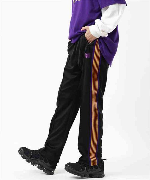 

awge needles pants men women purple yellow awge butterfly embroidered needles sweatpants trousers t220803, Black