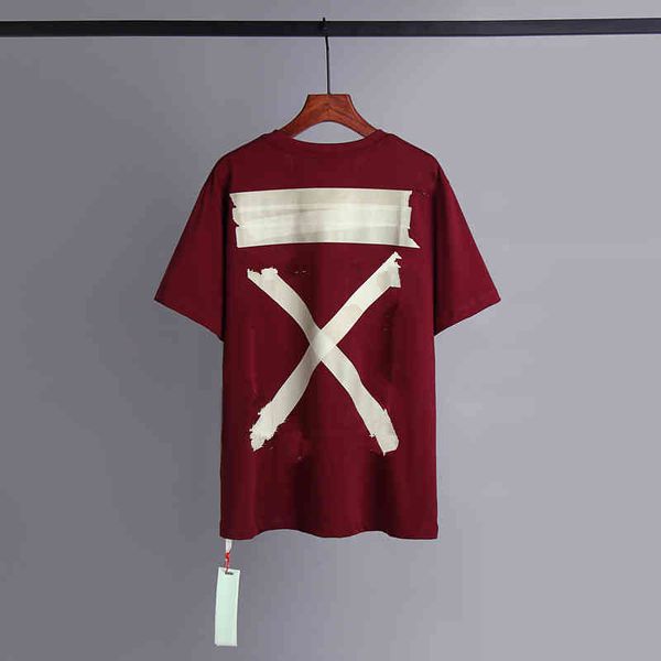 

white yellow tape arrow cordon short sleeve t-shirt fashion brand men's and women's bottom shirt 11ki1, White;black