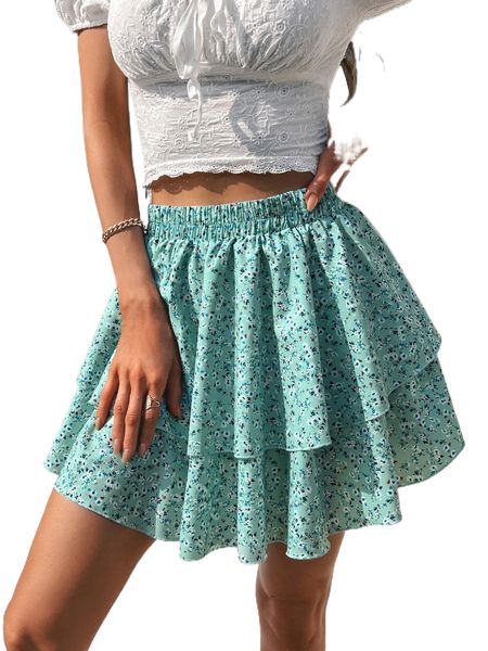 

ditsy floral tiered layer skirt k9yh#, Black
