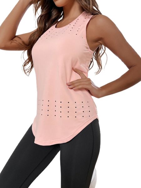 

breathable softness hollow out curved hem sports tank 37m5#, Gray