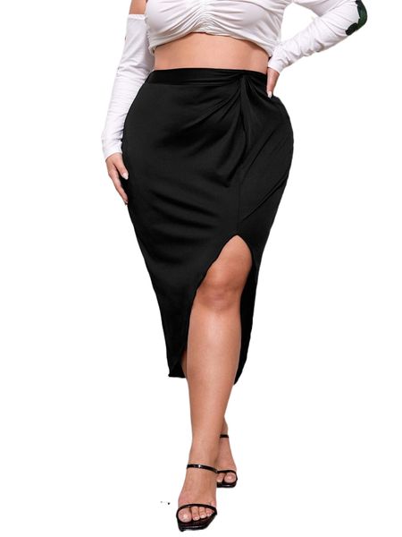 

plus twist front asymmetrical hem skirt o3uc#, Black
