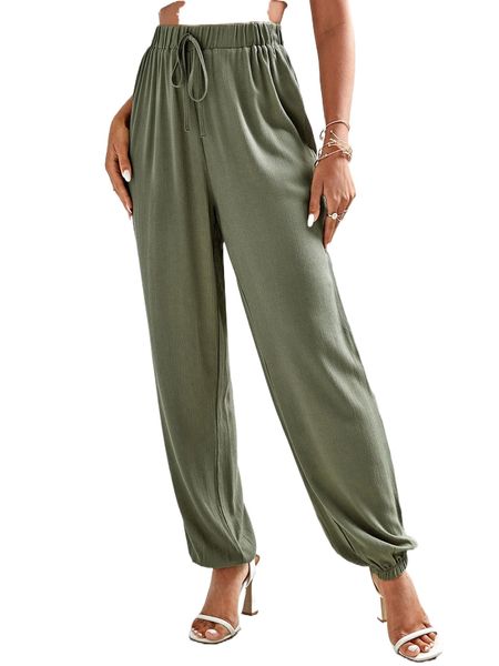 

tie waist carrot pants j8fd#, Black;white