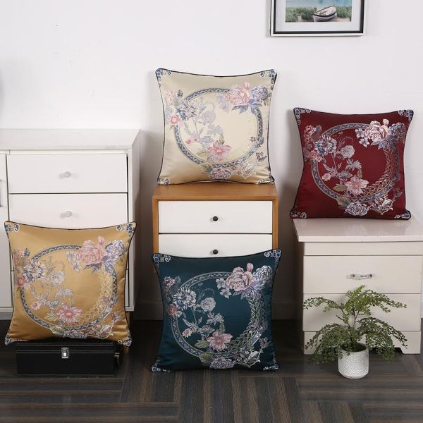 Almofada/travesseiro decorativo Jacquard Cushion Cover em estilo chinês Bordado Peony Flower Plant Waist Pounhor Decoração para Sofá Escritório Cov