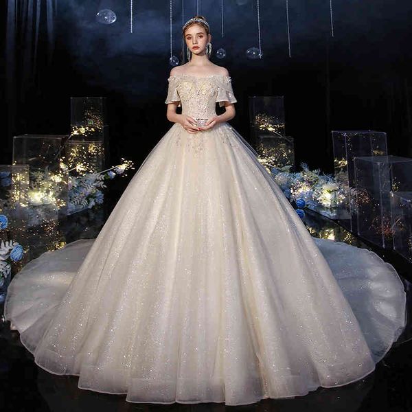 

ball gown wedding dresses theme light wedding dress style temperament bride' one shoulder sen department super fairy lace slim fit cov, White