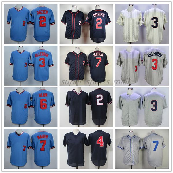 

vintage college baseball wears jersey 4 paul molitor 7 joe mauer 6 tony oliva 3 harmon killebrew 2 brian dozier 1969 men women youth size, Black