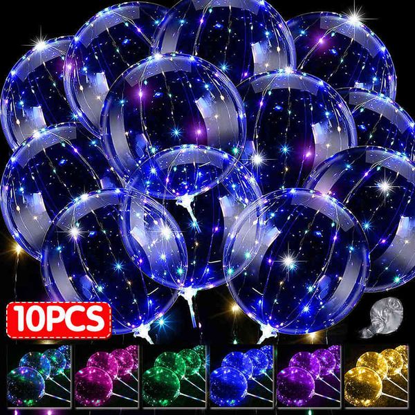 10 Stück transparente LED-Leucht-Bobo-Luftballons, Helium-Leuchtblasen, blinkende Luftballons für Party, Geburtstag, Hochzeit, Festival, Dekoration, Geschenk, AA220314