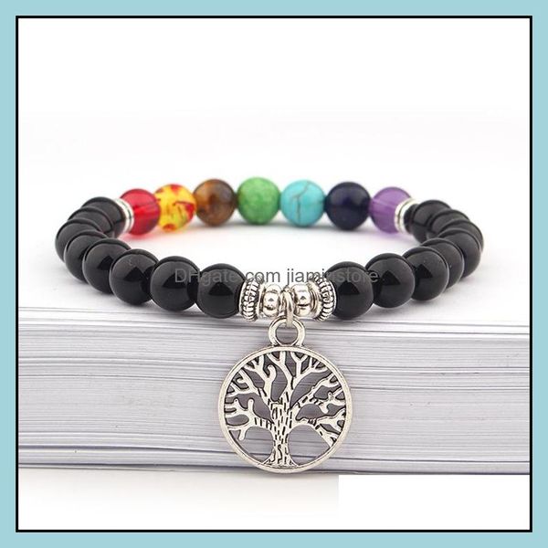 Braccialetti con ciondoli Gioielli 8Mm Bracciale in pietra naturale 7 Chakra Albero della vita Perline Mticolor Pietre Donna Uomo Yoga Drop Delivery 2021 Lrc5A