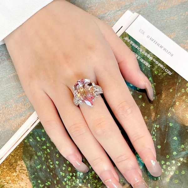 Eheringe Koreanischer Ins Luxus Rosa Tropfenförmiger Zirkon Ring Weibliche Braut Verlobungsschmuck Dating Geschenk PerlenschmuckHochzeitsringeHochzeit