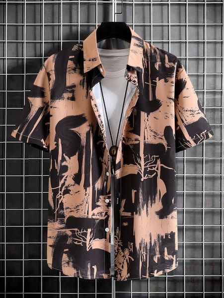 

men 1pc random brush print shirt v9m7#, White;black