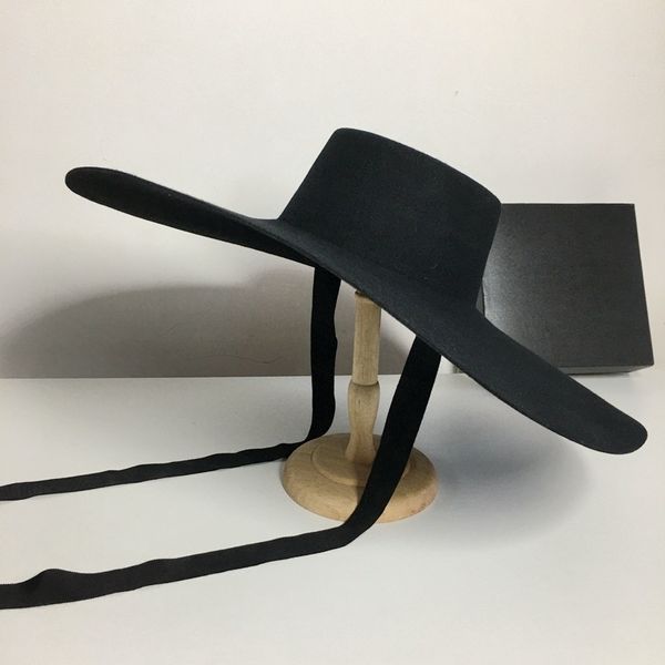 Cappelli Fedora per donna Autunno Inverno High Jazz Cappello nero 100% lana Flat Top Berretto a tesa larga grande Donna antivento Nuovo 2021