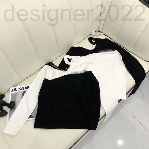 

women's t-shirt designer sharp goods high-end net red fragrant wind chain edge off shoulder slim fit sweater for women kuz3, White