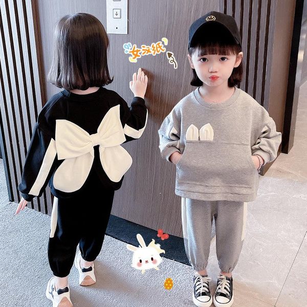 

clothing sets children's girls' spring and autumn set 2022 foreign style sweater baby bow knit casual two-piece, White