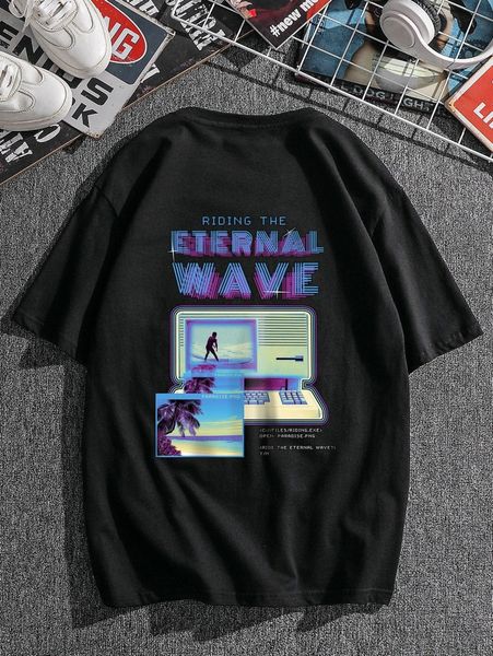 

men figure & slogan graphic tee 13ls#, White;black