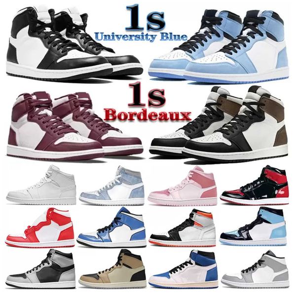 

2022 mens 1 high og basketball shoes 1s bordeaux university blue dark mocha bred shadow unc twist seafoam men women sneakers, Black