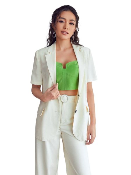 

solid lapel neck button front blazer y3o3#, White