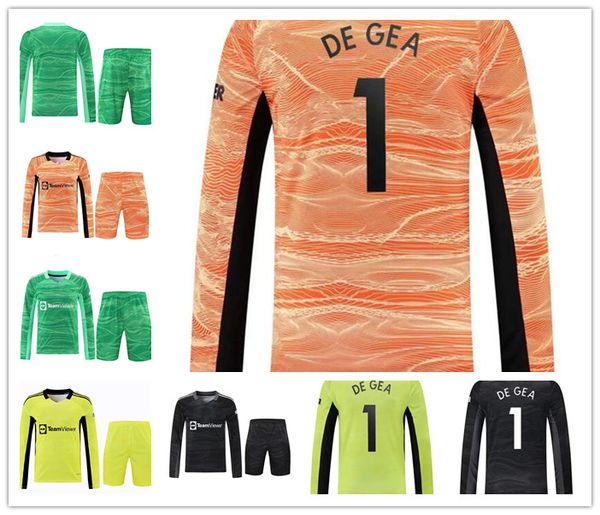 

21 22 23 goalkeeper soccer jersey 2021 2022 sancho pogba cavani utd van de beek b. fernandes rashford lingard ronaldo men + kids kit united, Black;yellow