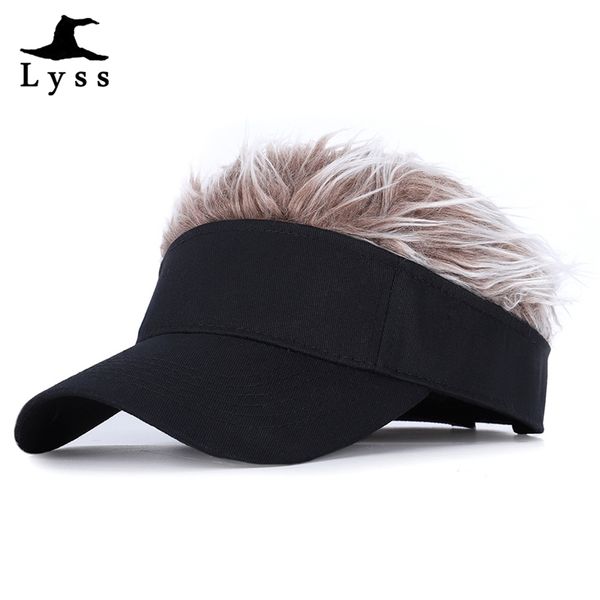 

golf baseball cap with fake flair hair cap sun visor fun toupee hats mens womens spiked hairs wig hat 220707, Blue;gray