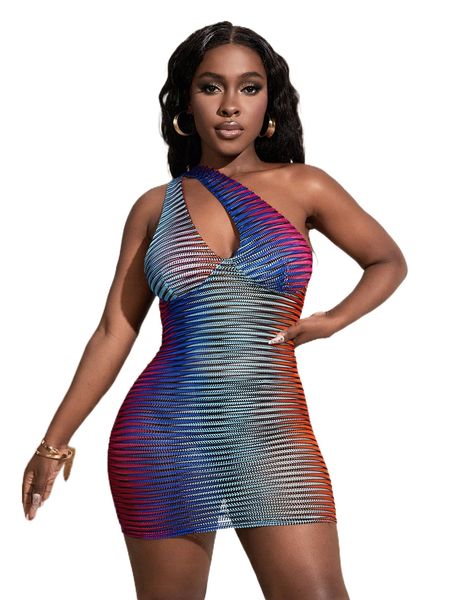 

ombre cut out one shoulder bodycon dress 00pj#, Black;gray
