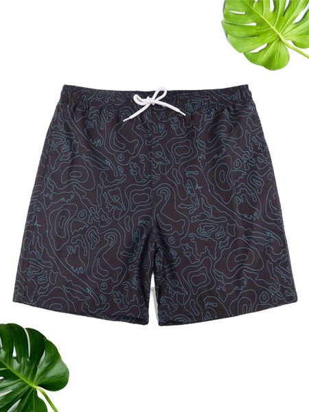 

men allover print drawstring waist swim trunks i3x2#, White;black