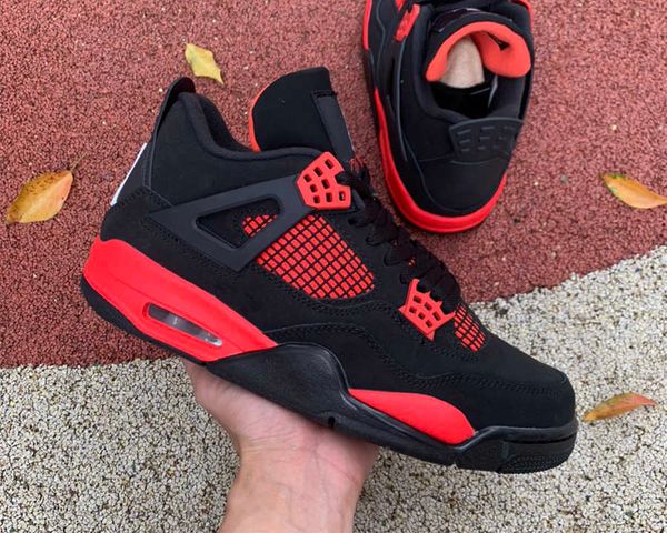 

red thunder jumpman 4s basketball shoes black white 4 outdoor running trainers sports sneakers size 4-13 ship with box, Red;white