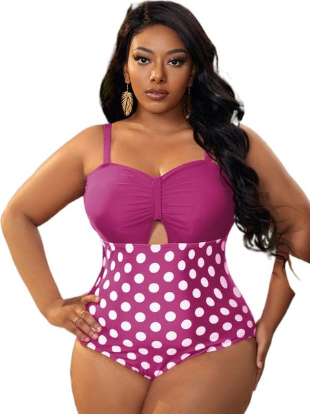 

plus polka dot cut out ruched one piece swimsuit g7xa#, White;black