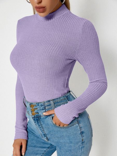 

mock neck rib-knit tee 10un#, White