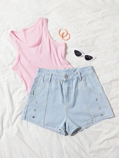 

grommet eyelet denim shorts o7ad#, White;black