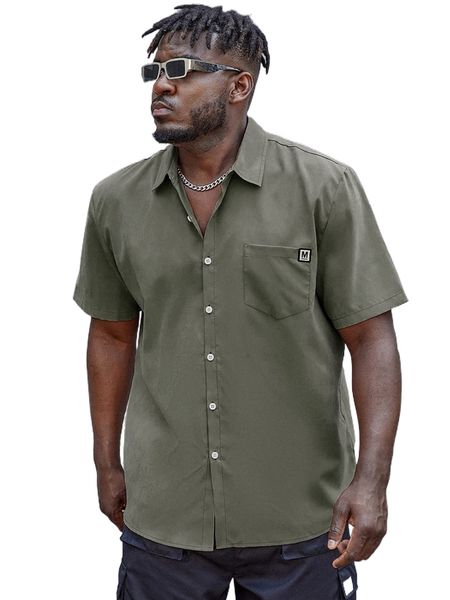 

extended sizes men letter patched one pocket front shirt w7d1#, White;black