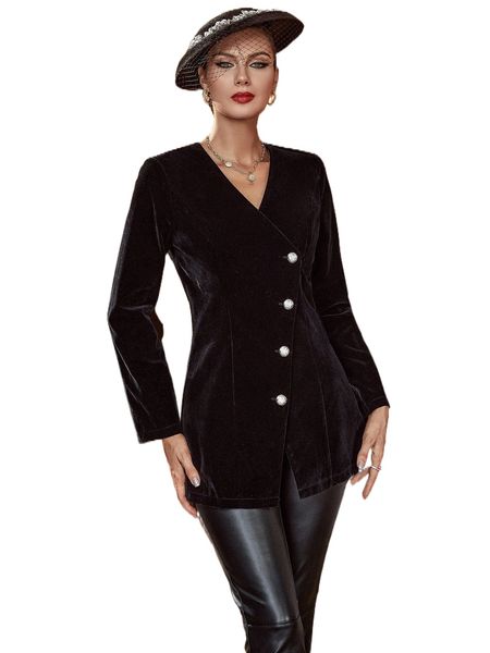 

single breasted velvet blazer i906#, White