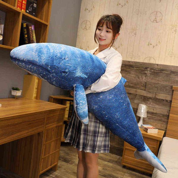 130 cm nova grande baleia azul bonecas de pelúcia animais marinhos baleia japonesa brinquedos de pelúcia recheados para crianças almofada macia para dormir crianças presente do bebê j220729