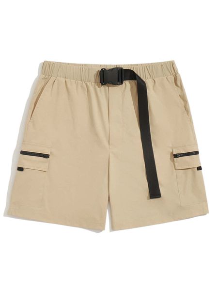 

men buckle waist flap pocket cargo shorts 70mv#, White;black