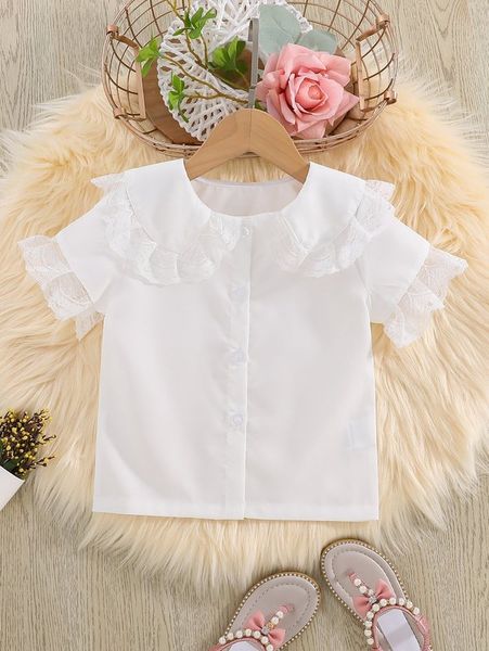

toddler girls contrast lace statement collar blouse she, White;black