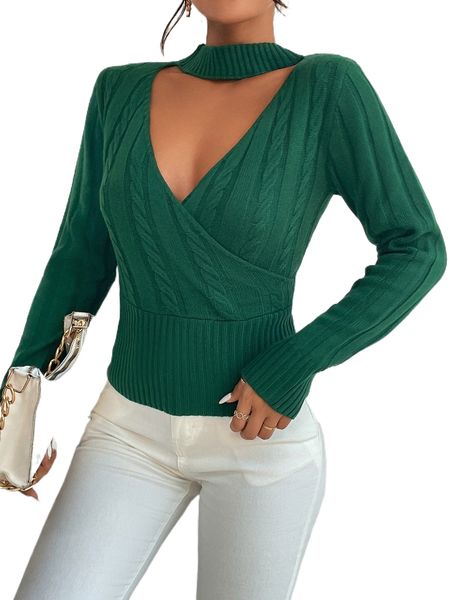 

choker neck cable knit sweater i2sl#, White;black