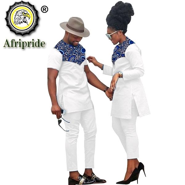 

african couple clothing women suits men clothing set dashiki shirts ankara pants print outfits tribal suit afripride lj201119, White
