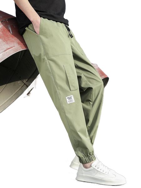 

men slogan patched detail drawstring pants v5ow#, Black