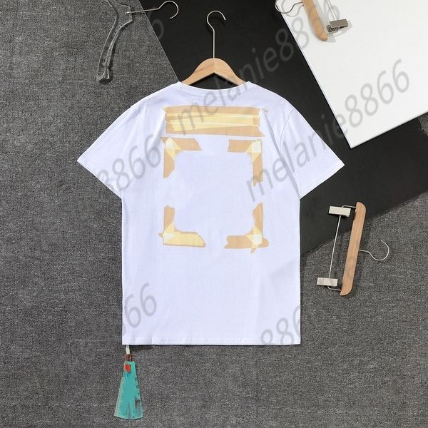 

spring and summer new off style white women's men's t-shirts yellow bronzing tape arrow warning line fashion couple short sleeve t, White;black