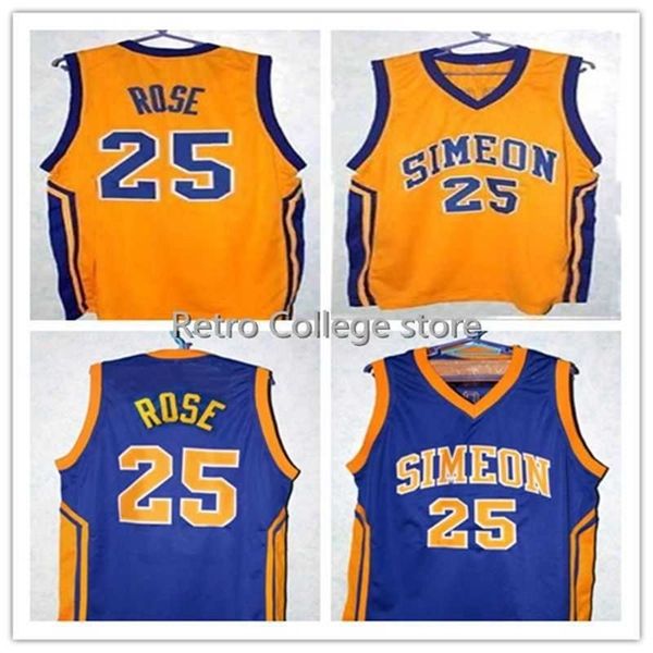 XFLSP Derrick Rose # 25 Simeon High School Basketball Jersey Retro clássico Mens costurado número personalizado e nome camisetas